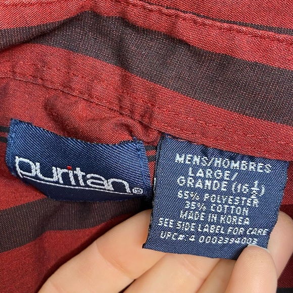 Vintage ‘Puritan’ Mens Short Sleeve Button Up Dark Red and Black Stripe Shirt - Picture 5 of 9